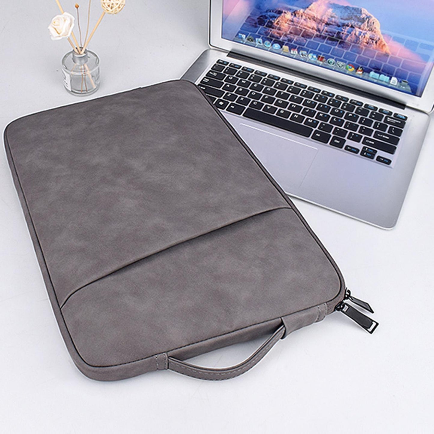 13.3 Inch Sheepskin Notebook Inner Bag - Natural - Elegant Gray