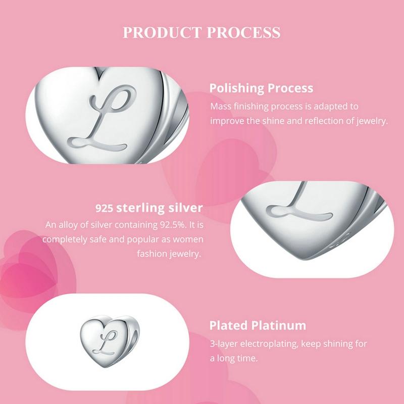 925 Sterling Silver Platinum Plated Love Letters Diy Beads In - E
