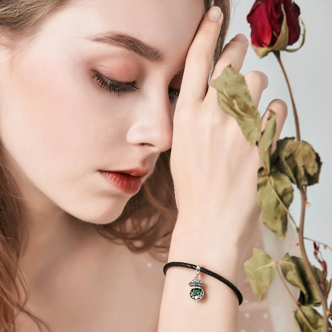 925 Sterling Silver Surprise Love Pendant For Diy Bracelets & Necklaces - Dark Green