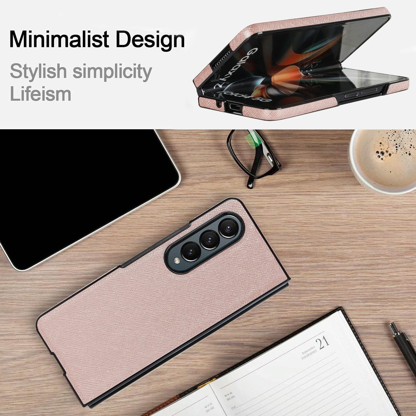 Foldable Cross Pattern Phone Case - Compact Design - Rose Gold