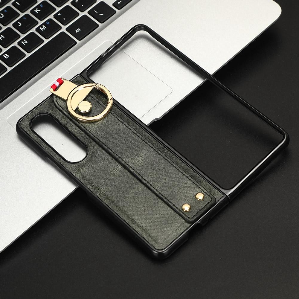 For Samsung Galaxy z Fold4 5G Leather Wristband Phone Case - Back Cover - Green