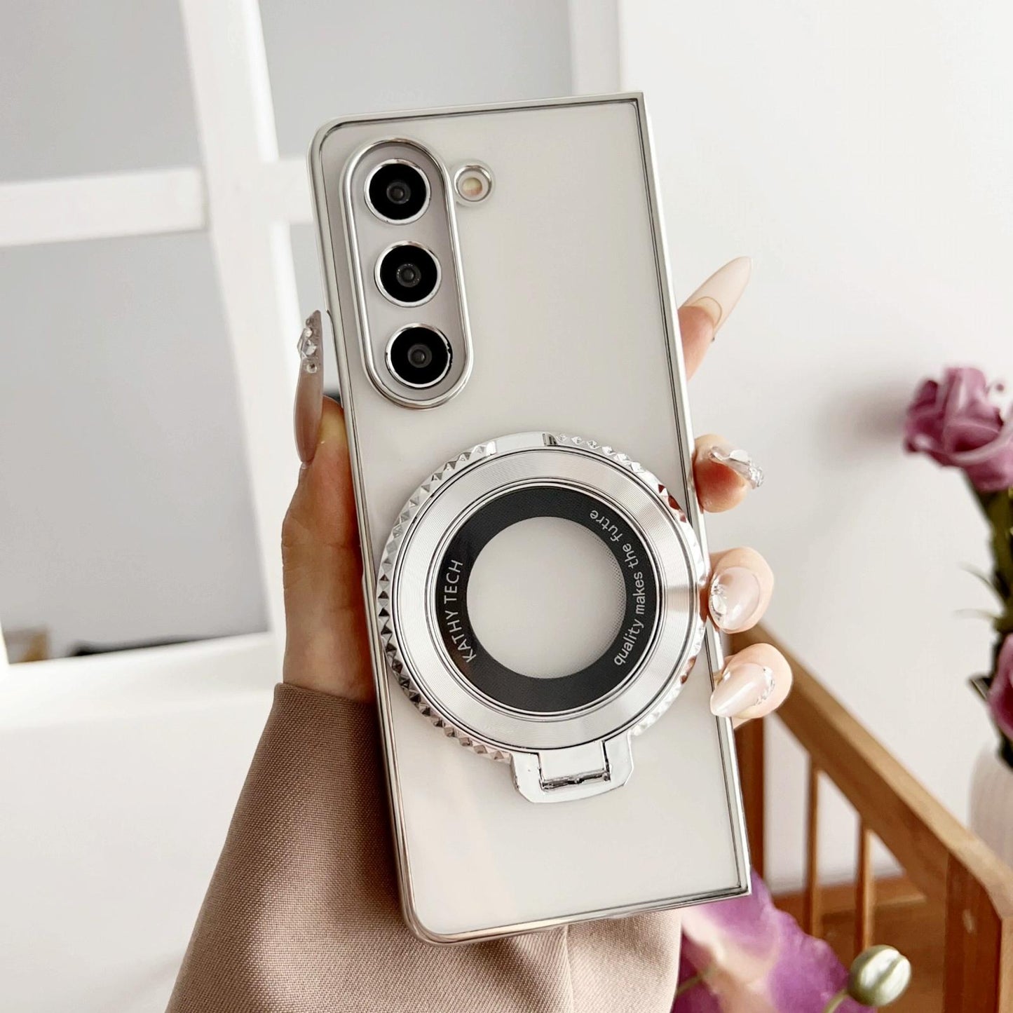 For Samsung Galaxy z Fold4 5G Shockproof Magsafe Holder for Rotating Plating Phone Case - Green
