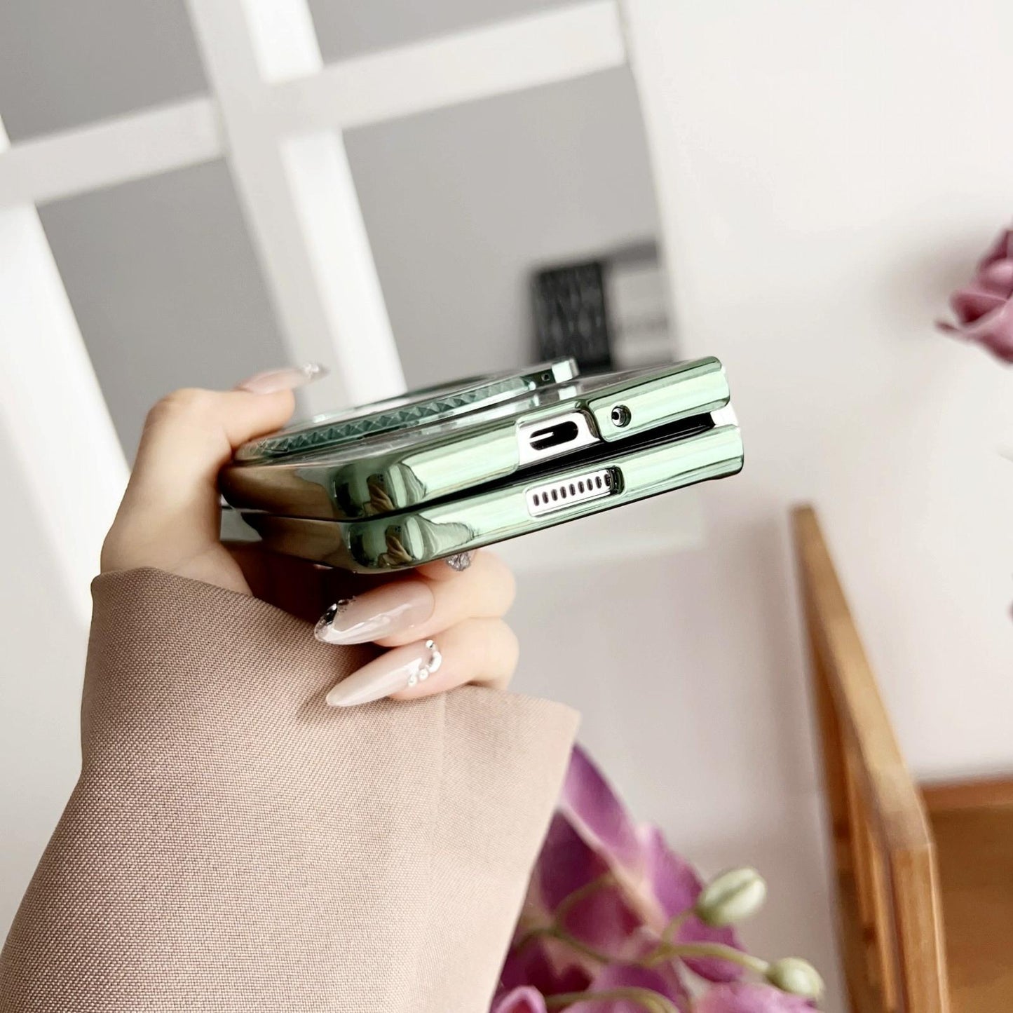 For Samsung Galaxy z Fold4 5G Shockproof Magsafe Holder for Rotating Plating Phone Case - Green