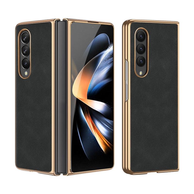 For Samsung Galaxy z Fold4 5G Foldable Lambskin Phone Case - Electroplated - Grey