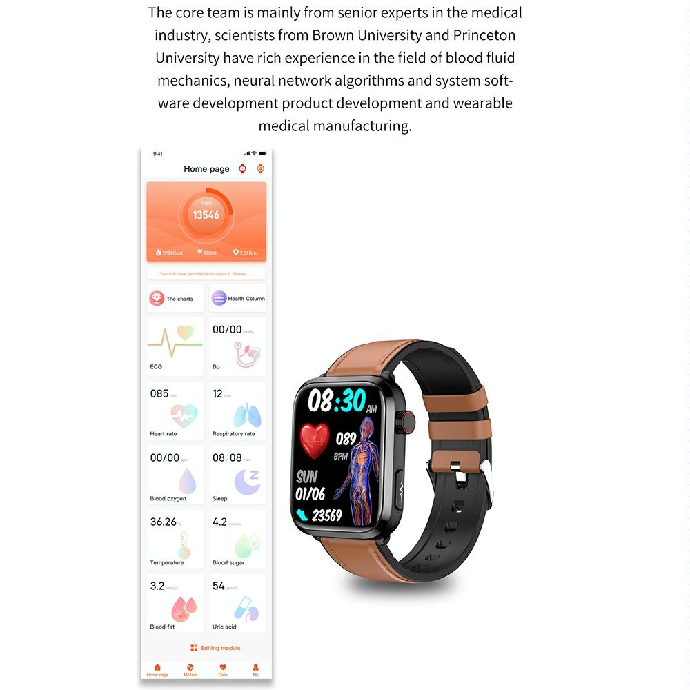 1.91 Inch Ips Screen Ip67 Waterproof Silicone Band Smart Watch Support Body Temperature Monitoring / Ecg - Dark Blue