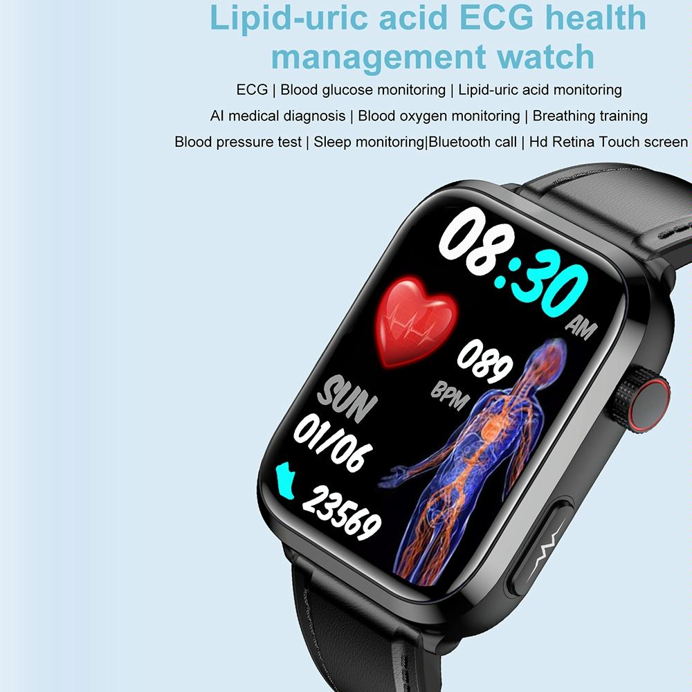 1.91 Inch Ips Screen Ip67 Waterproof Silicone Band Smart Watch Support Body Temperature Monitoring / Ecg - Dark Blue