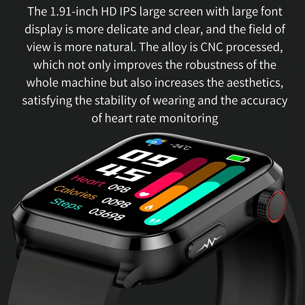 1.91 Inch Ips Screen Ip67 Waterproof Silicone Band Smart Watch Support Body Temperature Monitoring / Ecg - Dark Blue