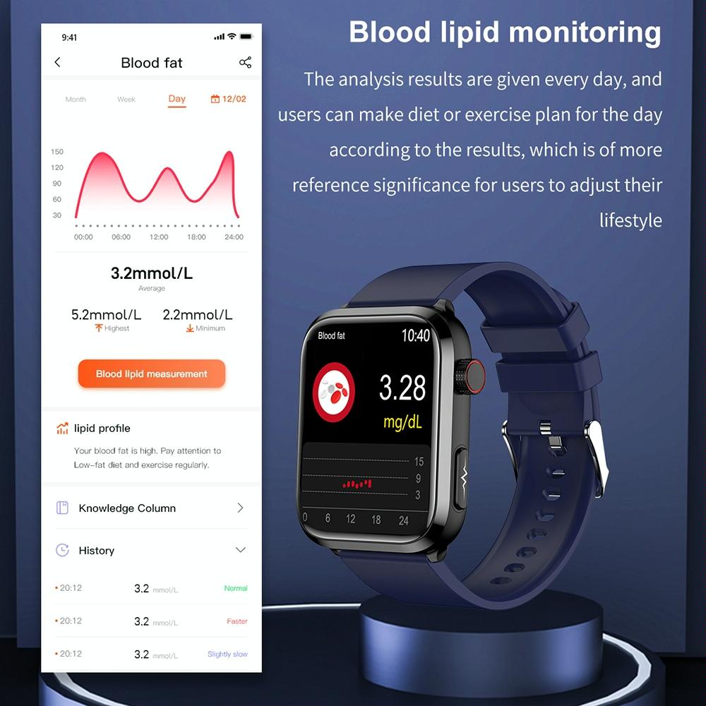 1.91 Inch Ips Screen Ip67 Waterproof Silicone Band Smart Watch Support Body Temperature Monitoring / Ecg - Dark Blue
