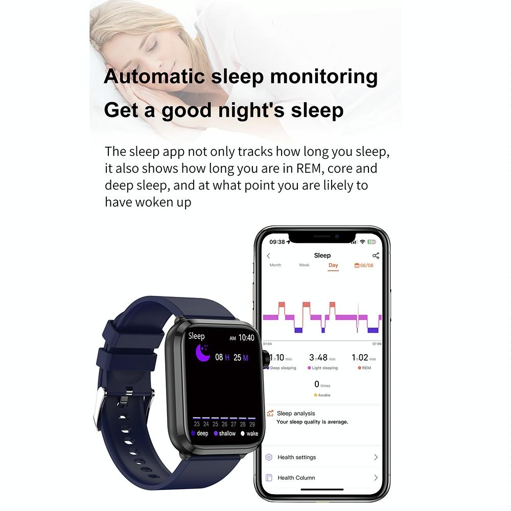 1.91 Inch Ips Screen Ip67 Waterproof Silicone Band Smart Watch Support Body Temperature Monitoring / Ecg - Dark Blue