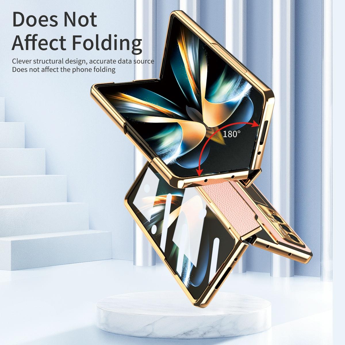 For Samsung Galaxy z Fold4 5G Full Coverage Phone Case with Hinge - Integrated Design - Gold + White