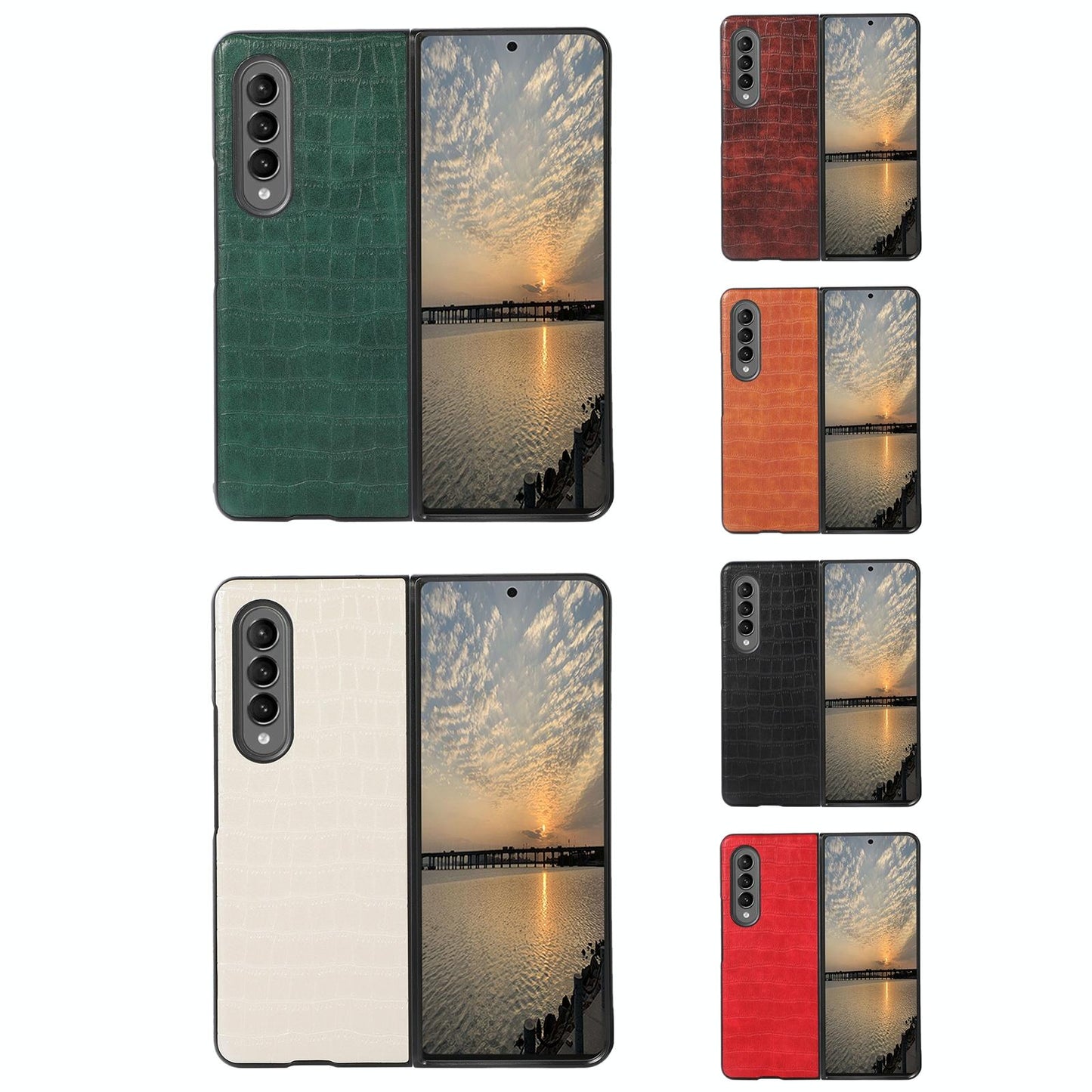 Foldable Crocodile Texture Phone Case - Pu Leather - Light Brown