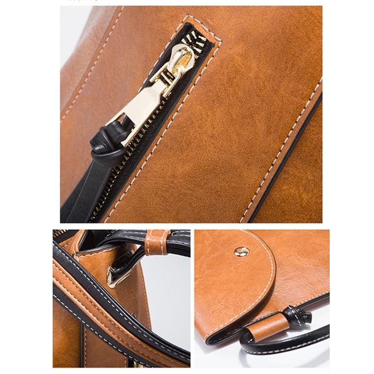 Large Capacity Diagonal Handbags - 4 in 1 Colour Block Leather Bags - Brown