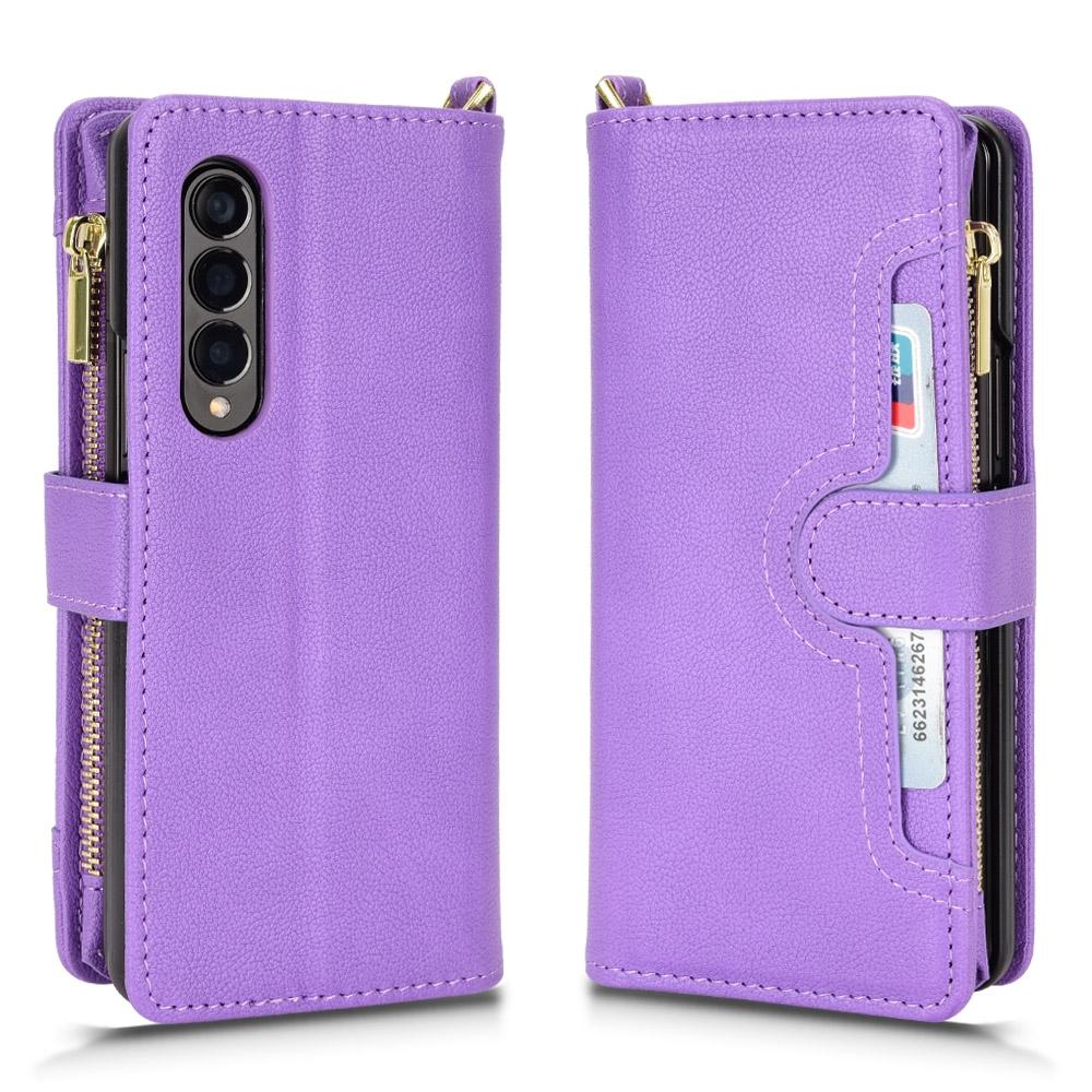For Samsung Galaxy z Fold4 5G Zipper Leather Phone Case with Litchi Texture - Pink