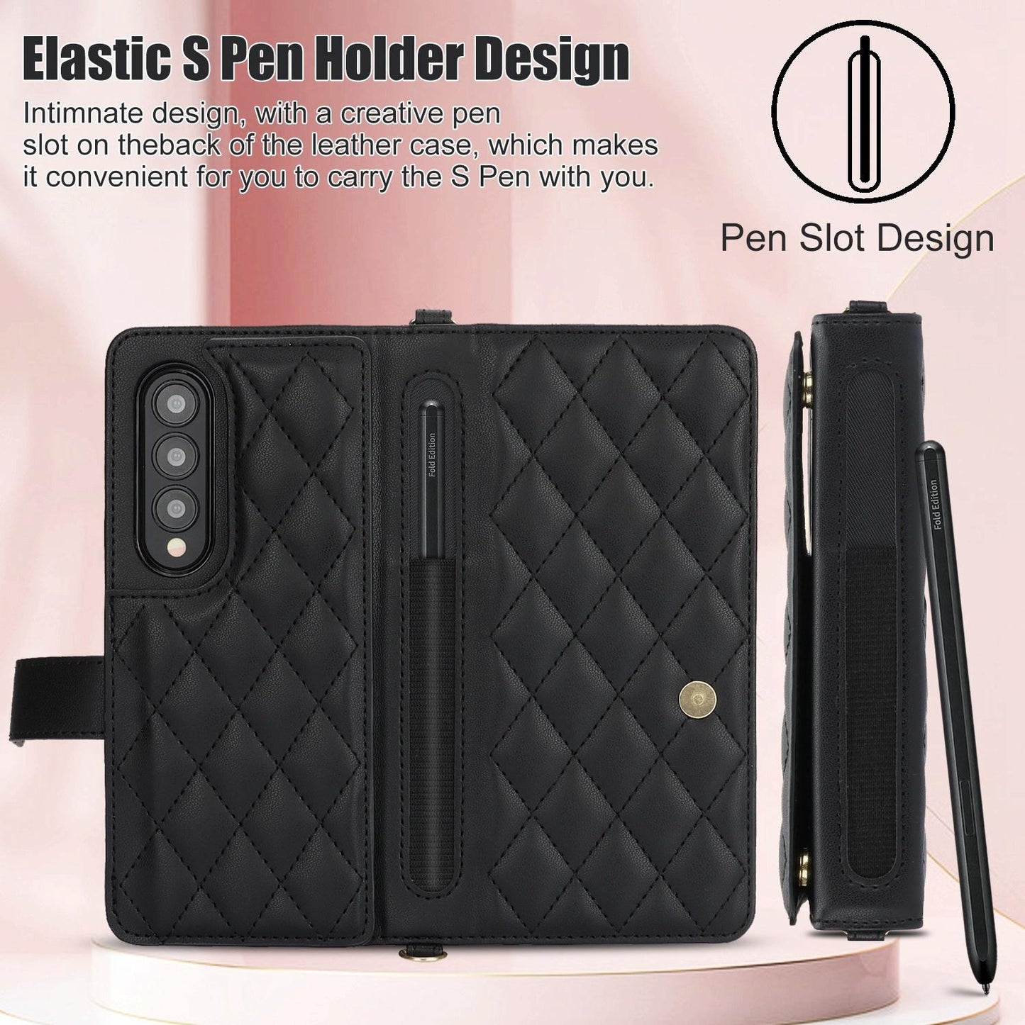 For Samsung Galaxy z Fold4 5G Multifunctional Rhombic Leather Crossbody Phone Case - Purple