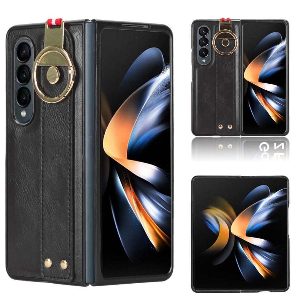 For Samsung Galaxy z Fold4 5G Leather Wristband Phone Case - Back Cover - Brown
