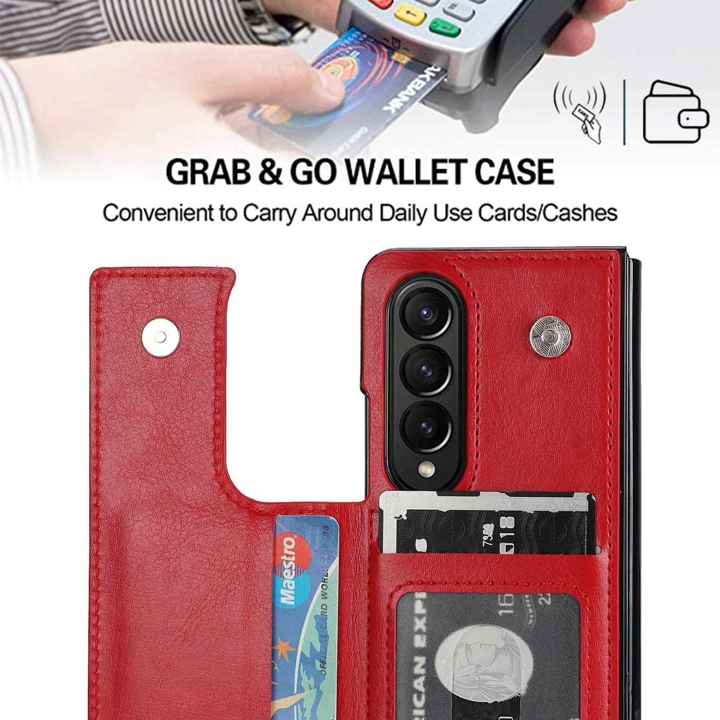 Double Buckle Foldable Phone Case with Pen Slot - Brown