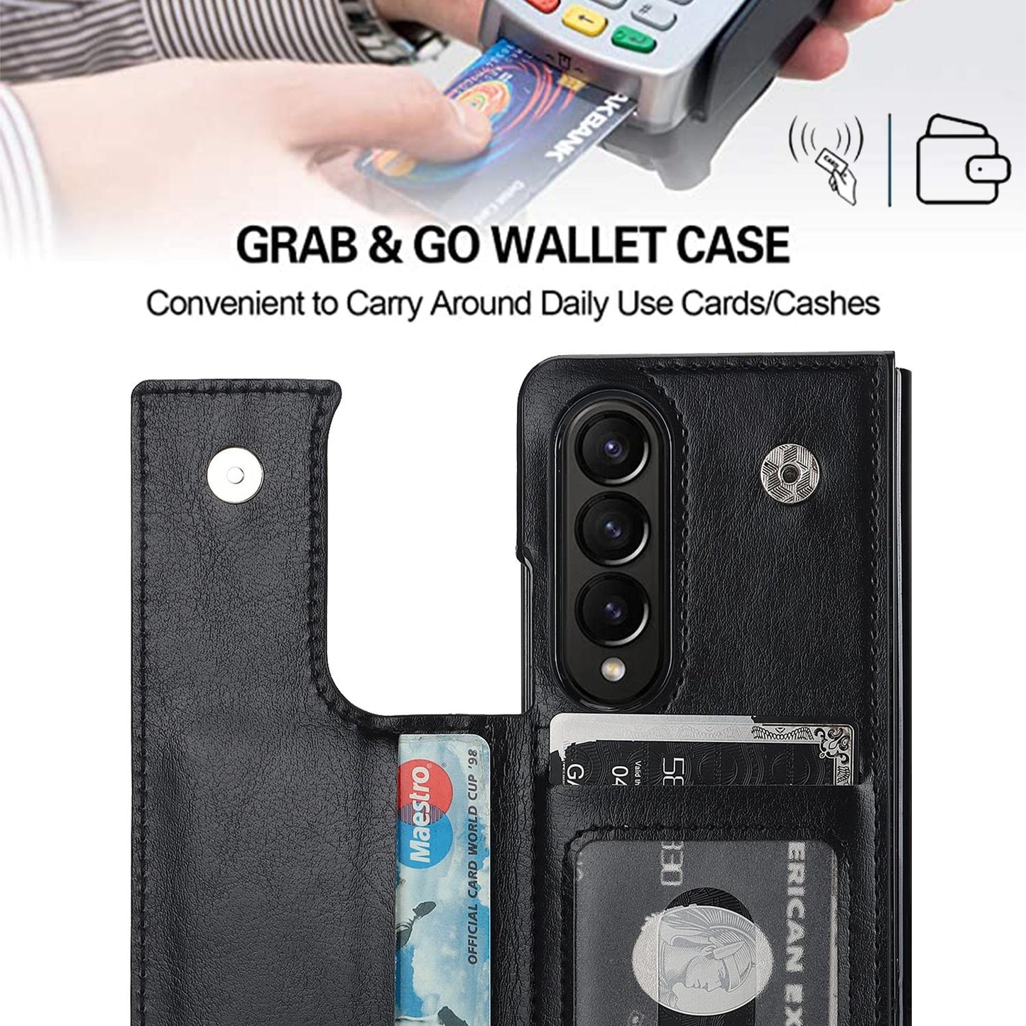 Double Buckle Foldable Phone Case with Pen Slot - Brown