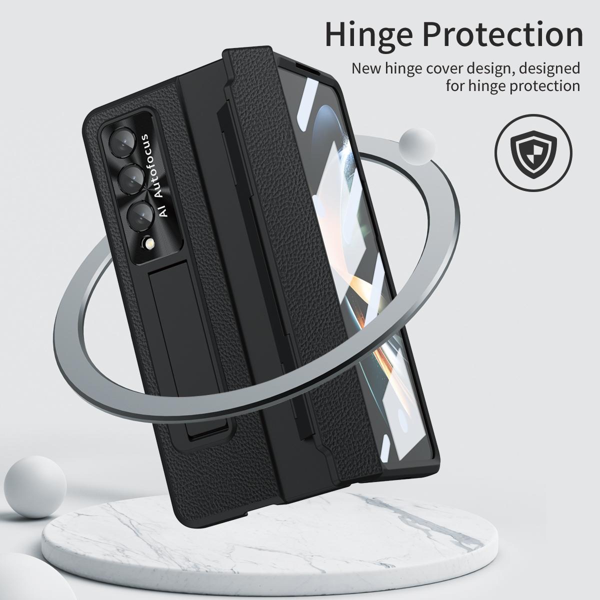 For Samsung Galaxy z Fold4 5G Full Coverage Phone Case with Hinge - Integrated Design - Gold + Pink