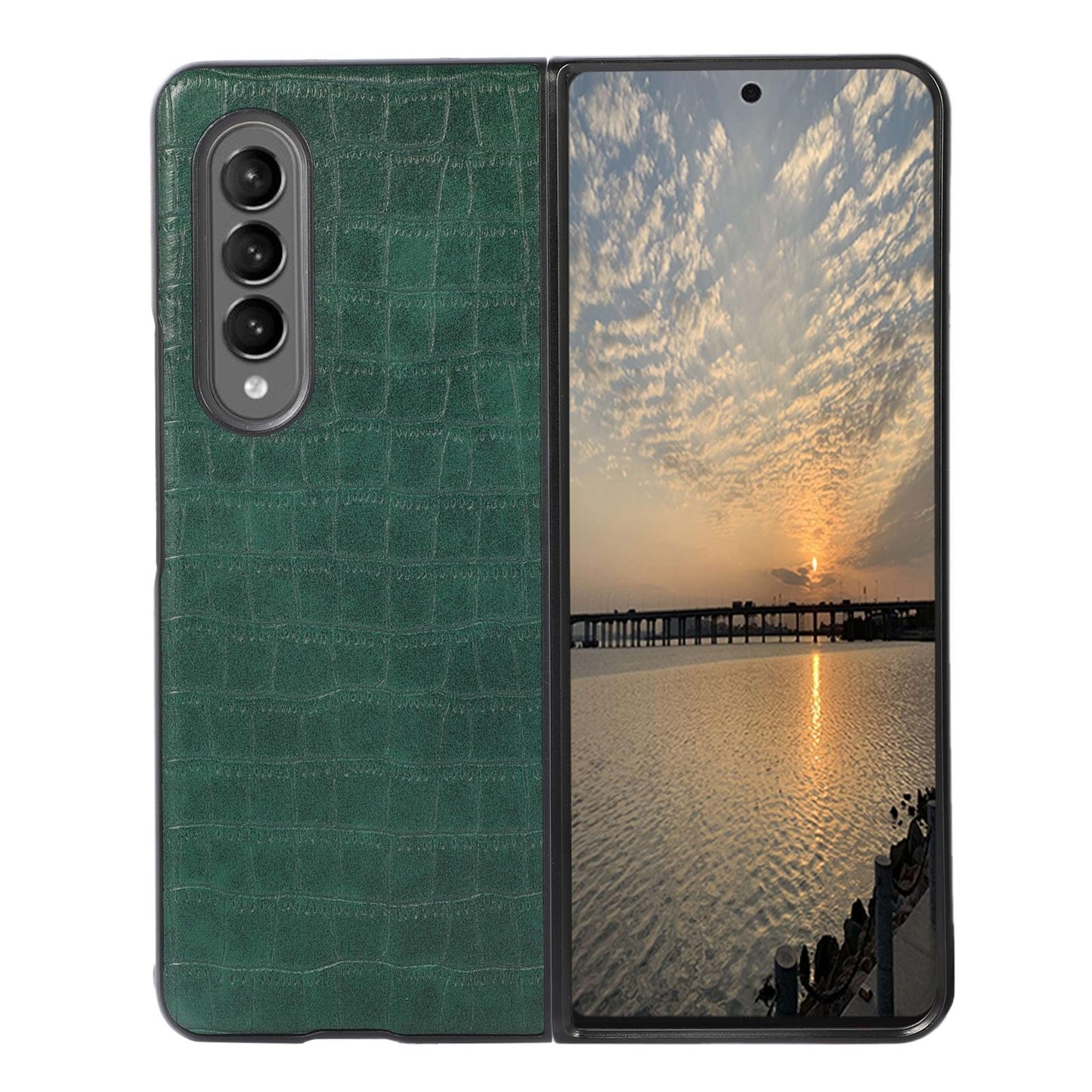 Foldable Crocodile Texture Phone Case - Pu Leather - Dark Brown