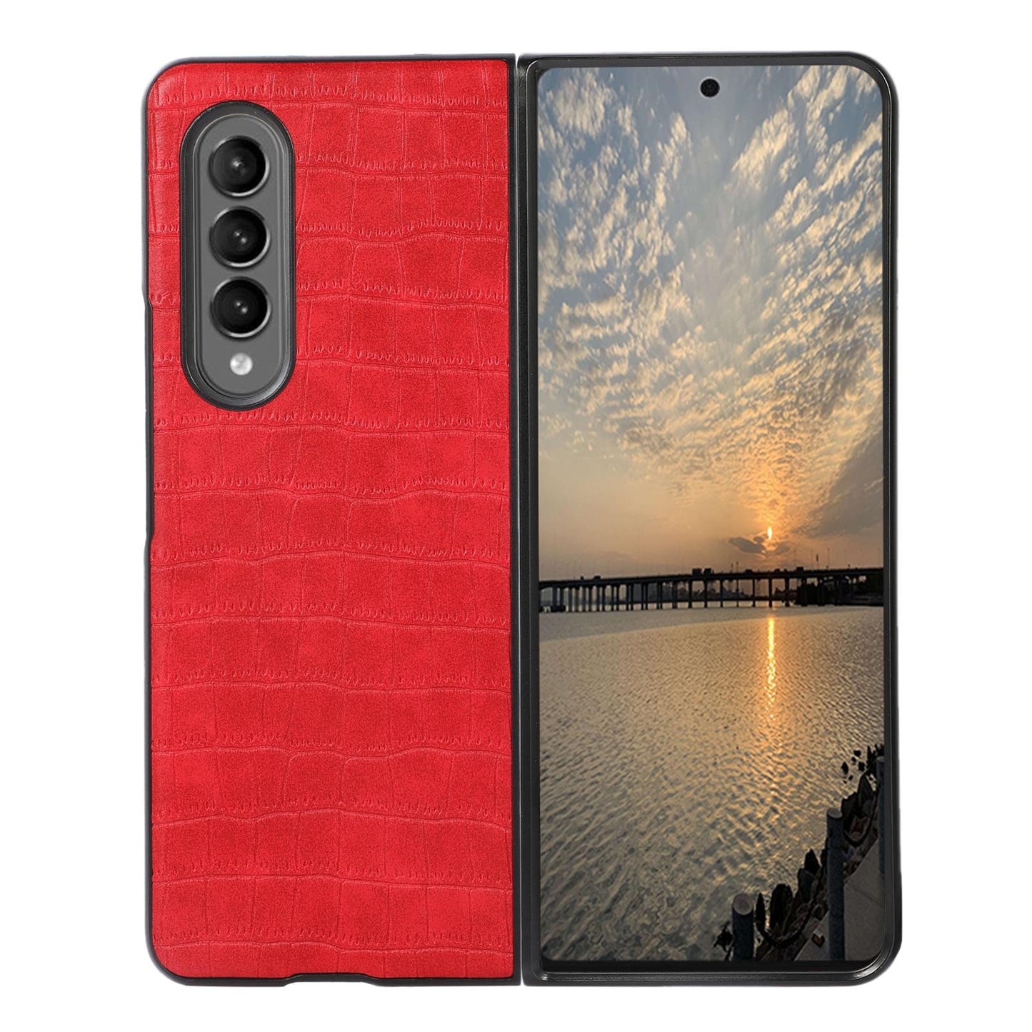 Foldable Crocodile Texture Phone Case - Pu Leather - Dark Brown