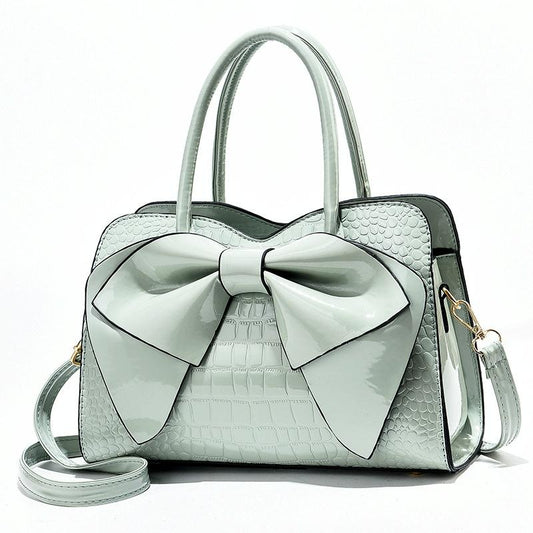Leather Ladies Handbag - Bright Bow Design - Light Green