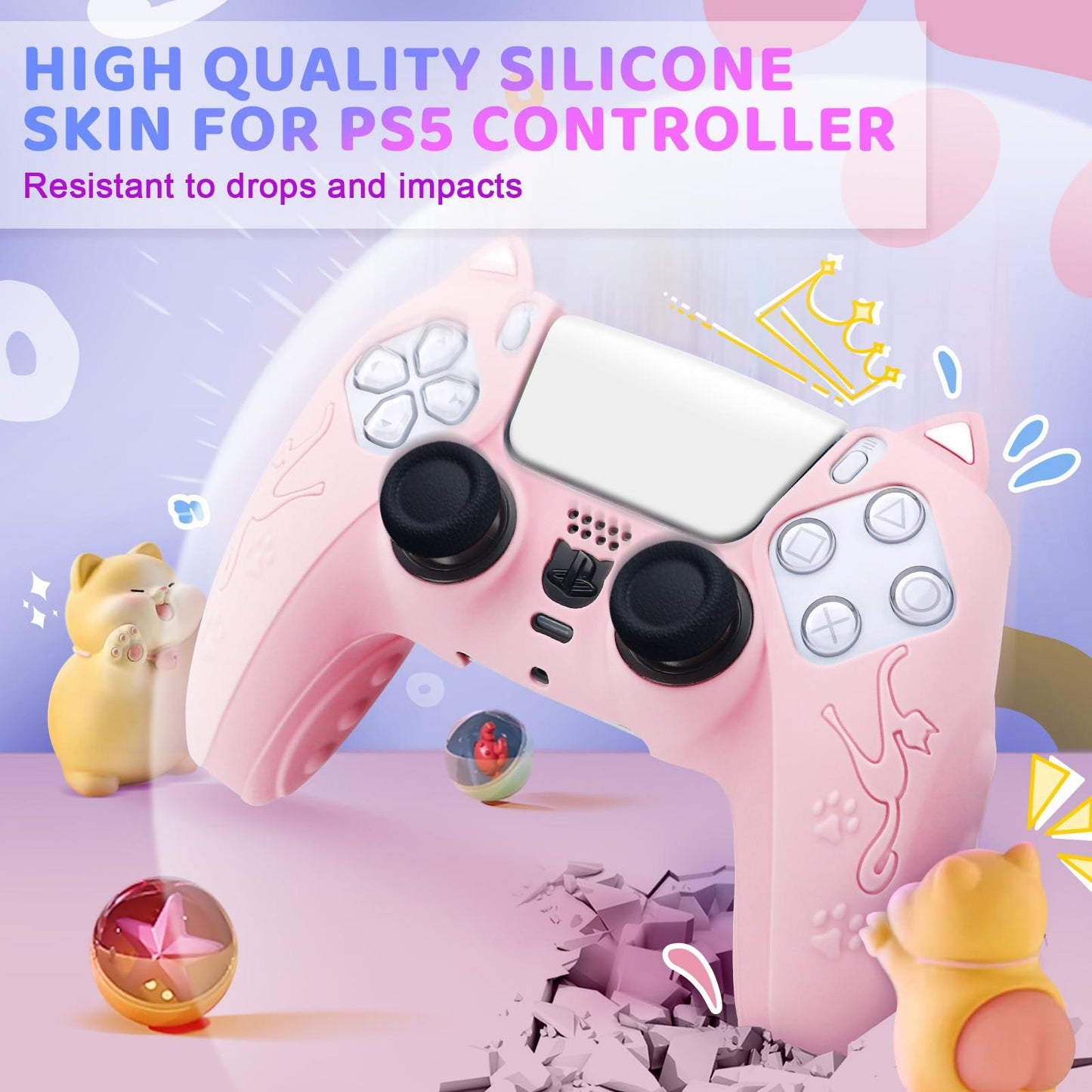 Silicone Cat Ear Gamepad Cover for Sony Ps5 - Yellow