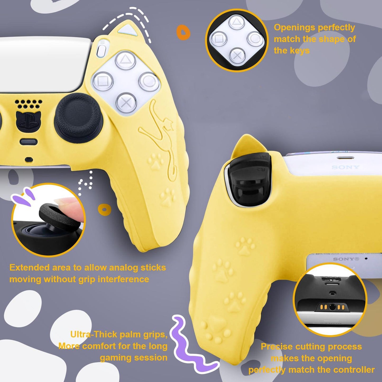 Silicone Cat Ear Gamepad Cover for Sony Ps5 - Yellow