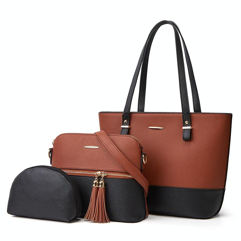 Large Capacity Fashion Handbag with Diagonal Design and Letter Detail - Purple Black