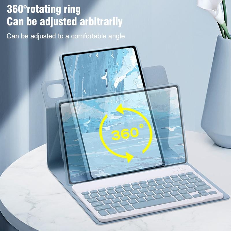 360 Degree Rotatable Bluetooth Keyboard Leather Case - Square Button - Lavender Purple - For Ipad Air 2022 / Ipad Pro 11 2021