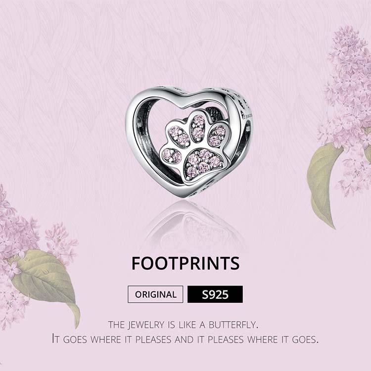 925 Sterling Silver Pet Paw Print Beaded Bracelet - Rose Gold