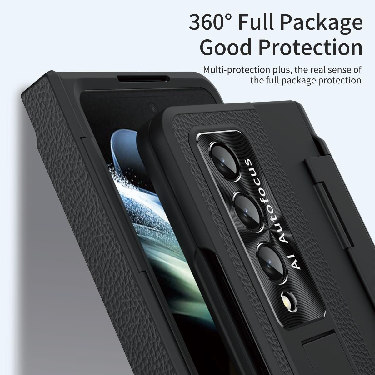 For Samsung Galaxy z Fold4 5G Full Coverage Phone Case with Hinge - Integrated Design - Gold + Blue
