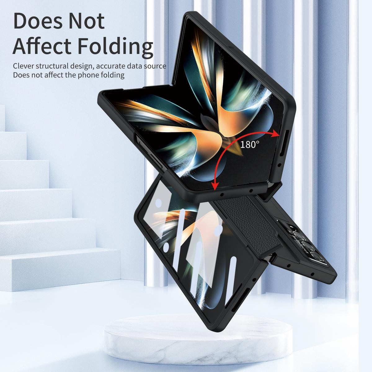For Samsung Galaxy z Fold4 5G Full Coverage Phone Case with Hinge - Integrated Design - Gold + Blue