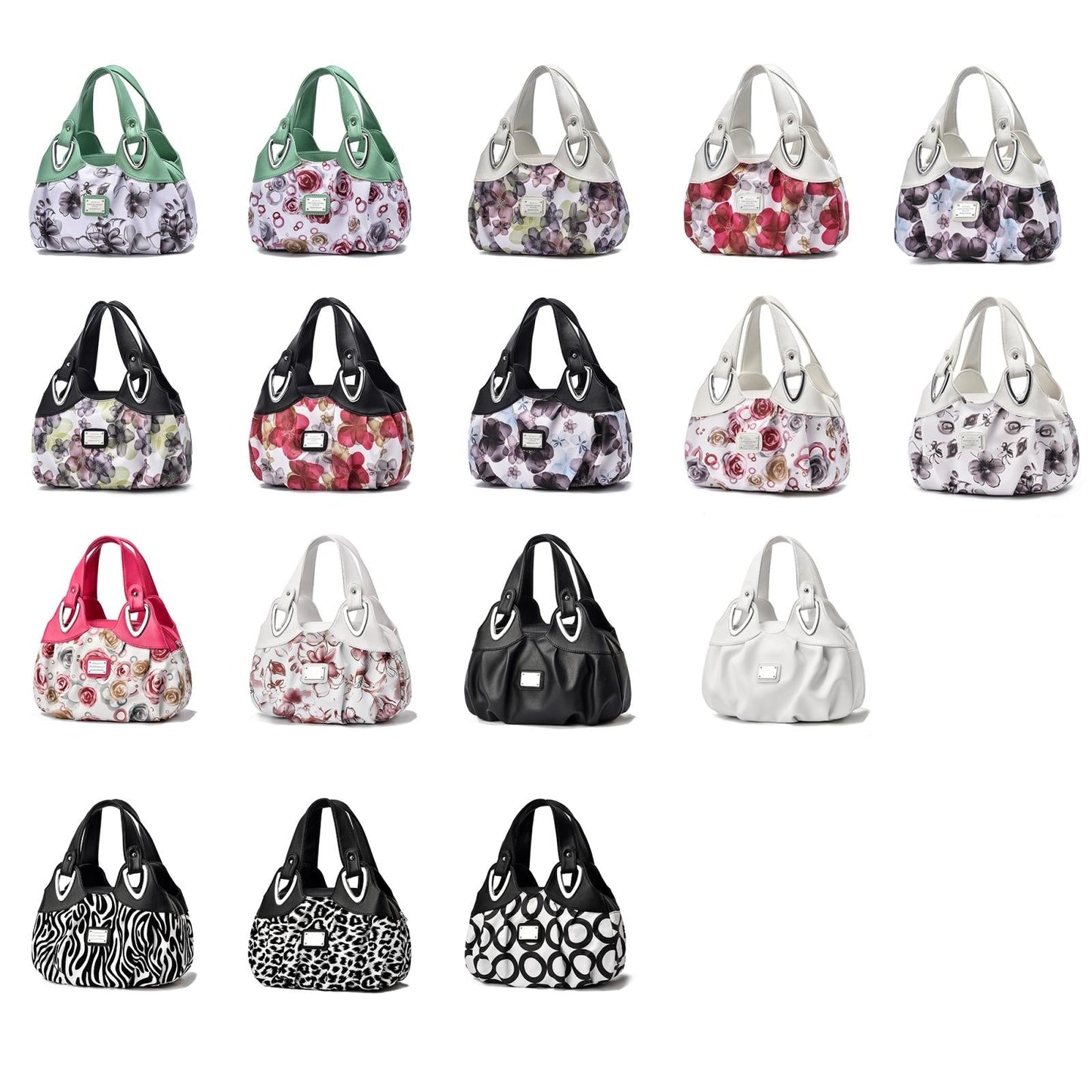 Soft Leather Women Handbag - White Handle Red Rose
