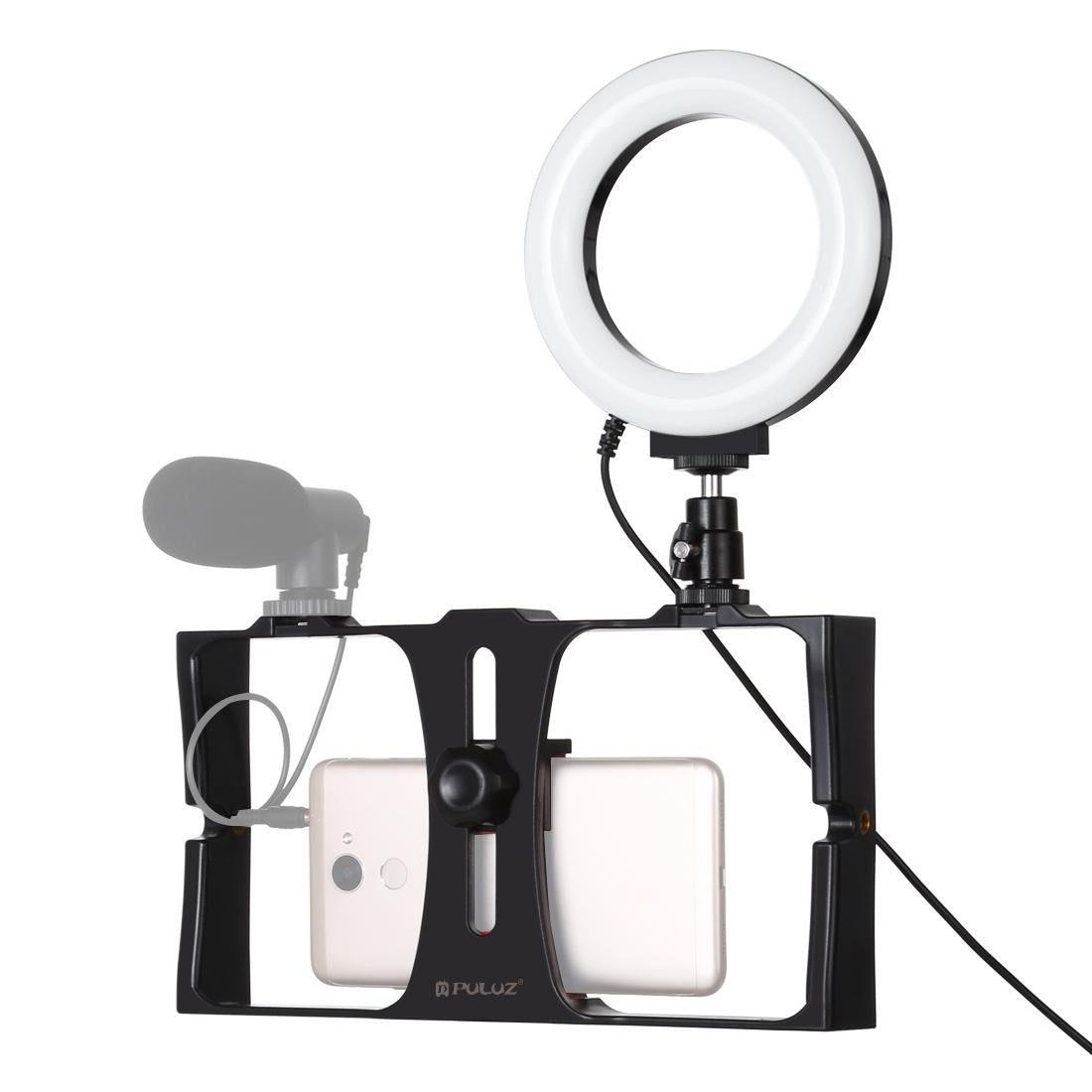 Vlogging Live Broadcast Smartphone Video Rig With 4.7 Inch Ring Led Selfie Light Kit And Cold Shoe Tripod Head - Blue