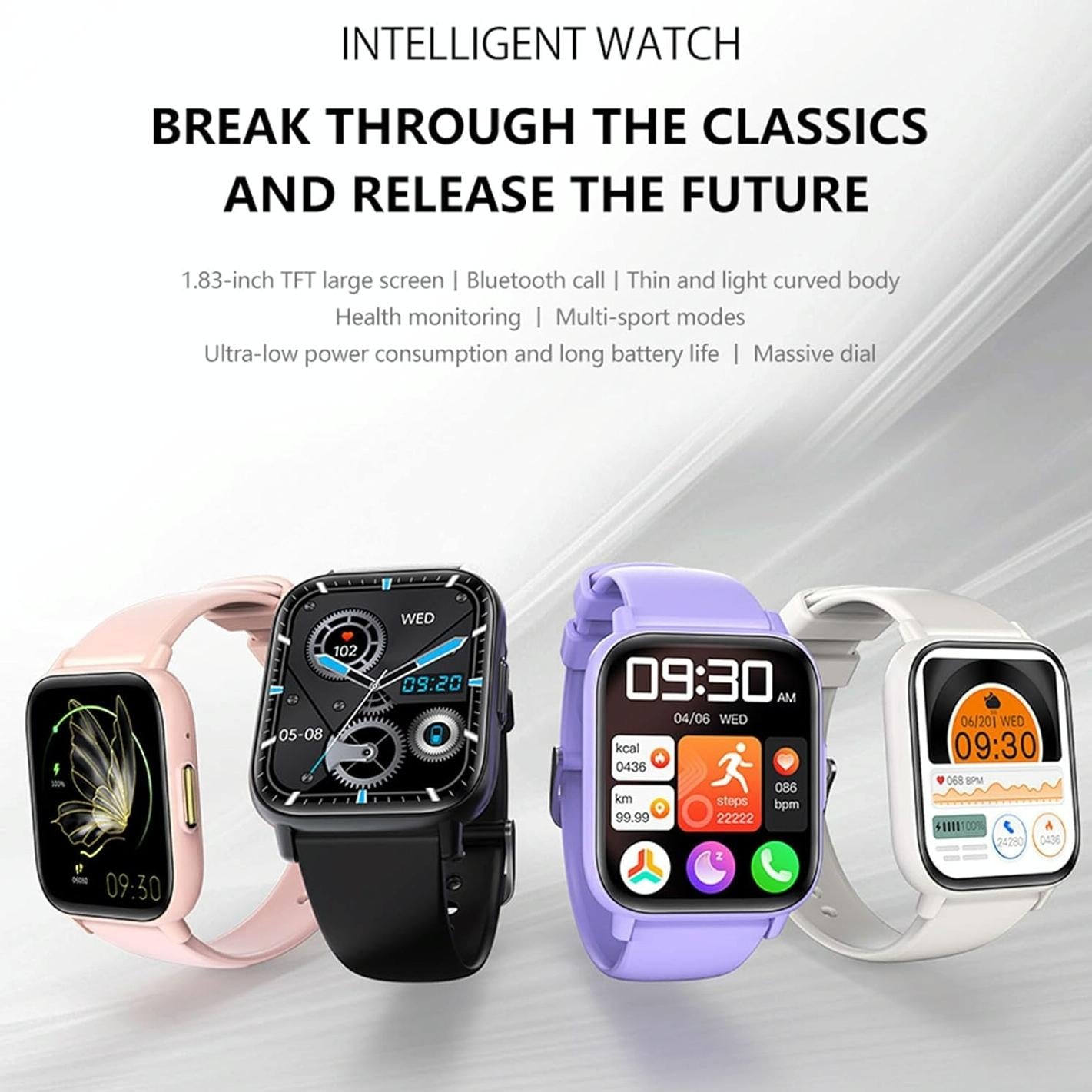 1.83 Inch Ip68 Waterproof Smart Watch Support Body Temperature Monitoring / Heart Rate / Blood Oxygen / Blood Pressure Monitoring - Blue
