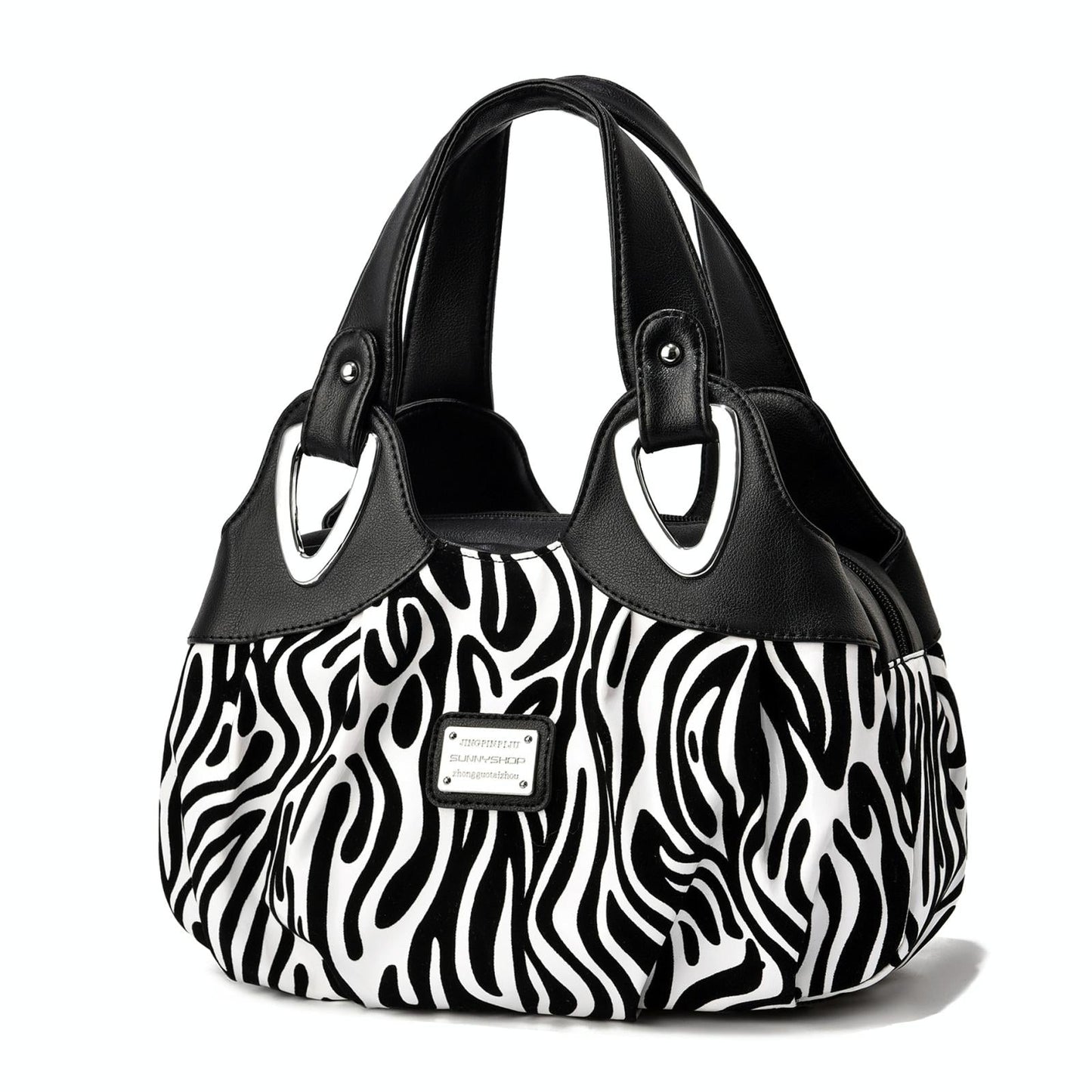 Soft Leather Women Handbag - Black Handle Zebra