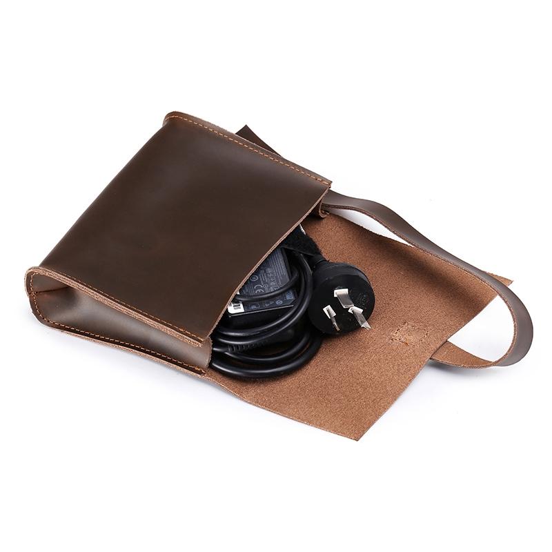 13 Laptop / Tablet Bag - Genuine Leather - Universal - Cable Winder - Business Power Adapter - Wine Red