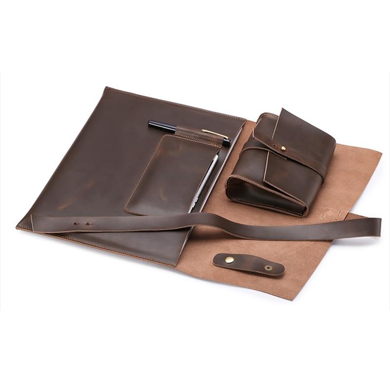 13 Laptop / Tablet Bag - Genuine Leather - Universal - Cable Winder - Business Power Adapter - Wine Red