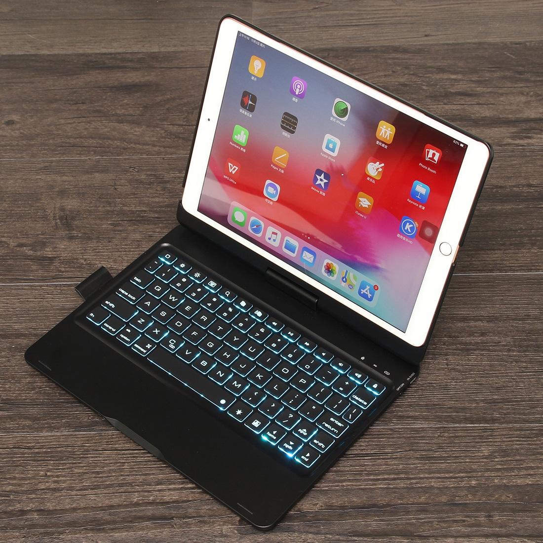Rotatable Bluetooth Keyboard Leather Case For Ipad 10.2 With Backlit Pen Slot - Silver