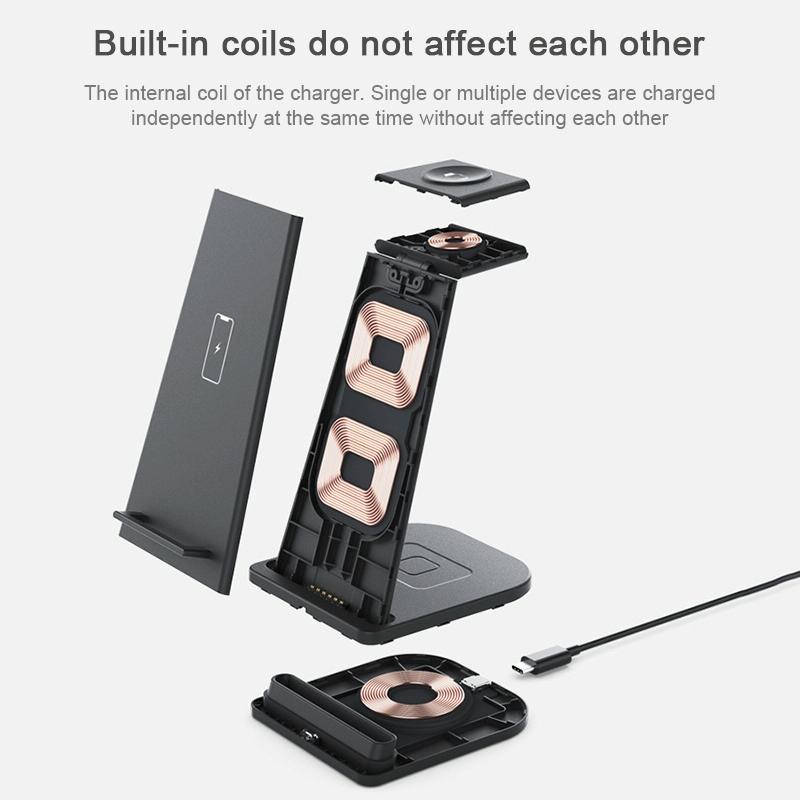 3 In 1 Foldable Charging Stand For Iphones Apple Watch And Airpods - White