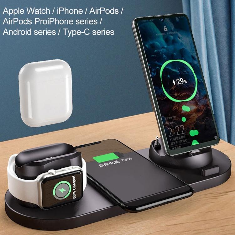 6 In 1 10W Wireless Charger Stand Qi Standard - White