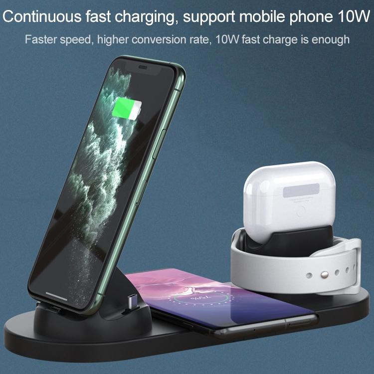 6 In 1 10W Wireless Charger Stand Qi Standard - White