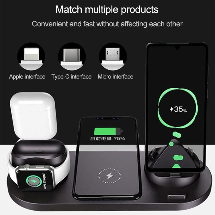 6 In 1 10W Wireless Charger Stand Qi Standard - White