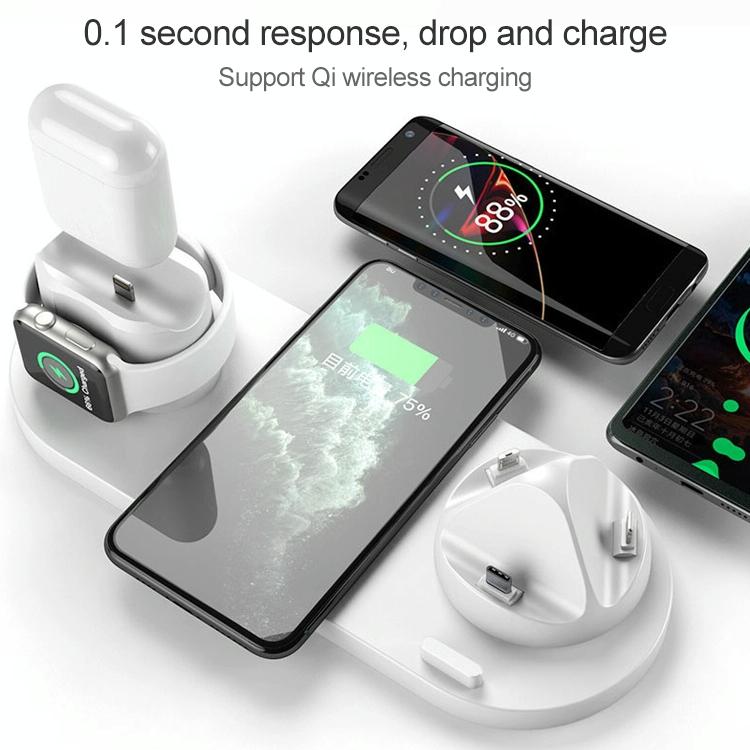 6 In 1 10W Wireless Charger Stand Qi Standard - White