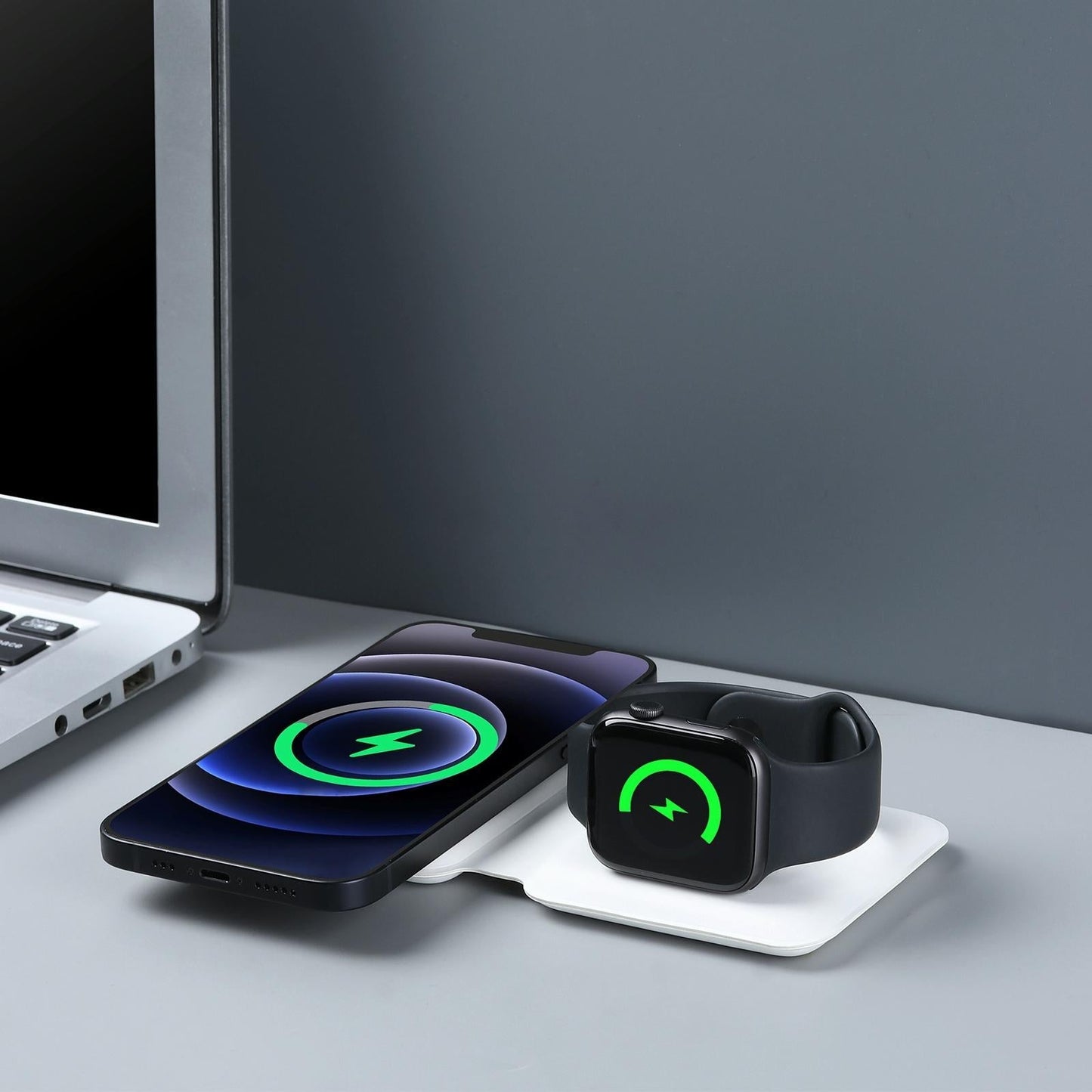 Foldable Dual Wireless Charger For Phones Iwatch Airpods - White