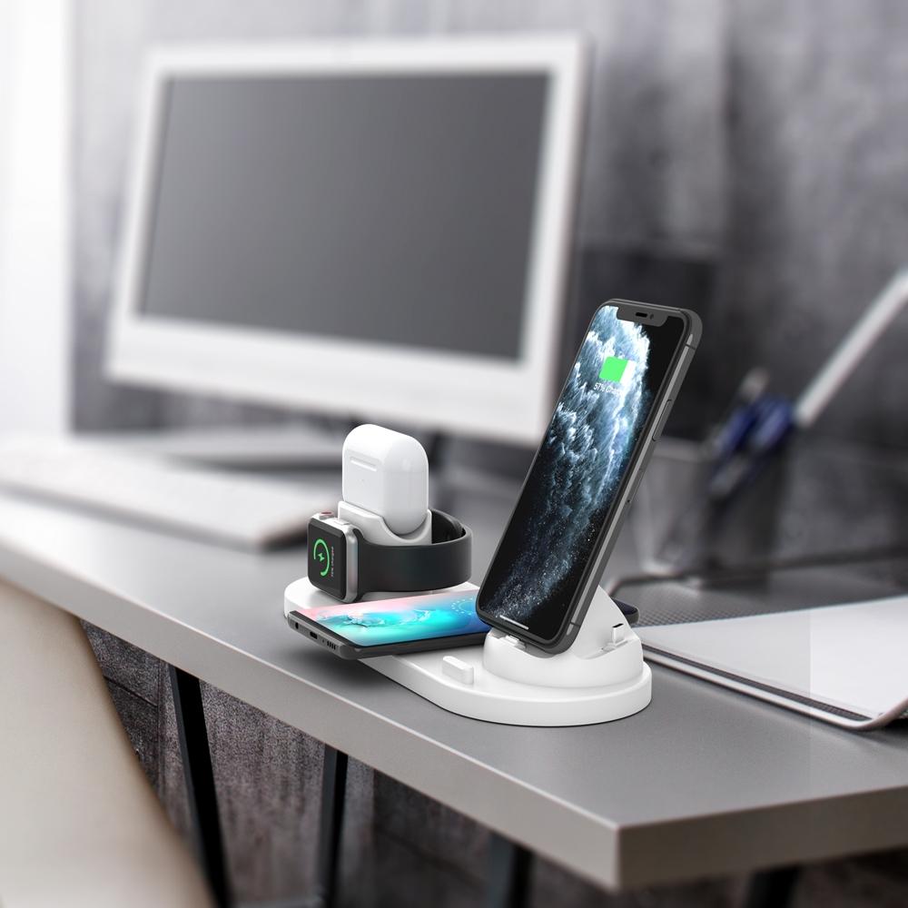 6 In 1 Wireless Charger For Iphone Apple Watch Airpods & Android - White