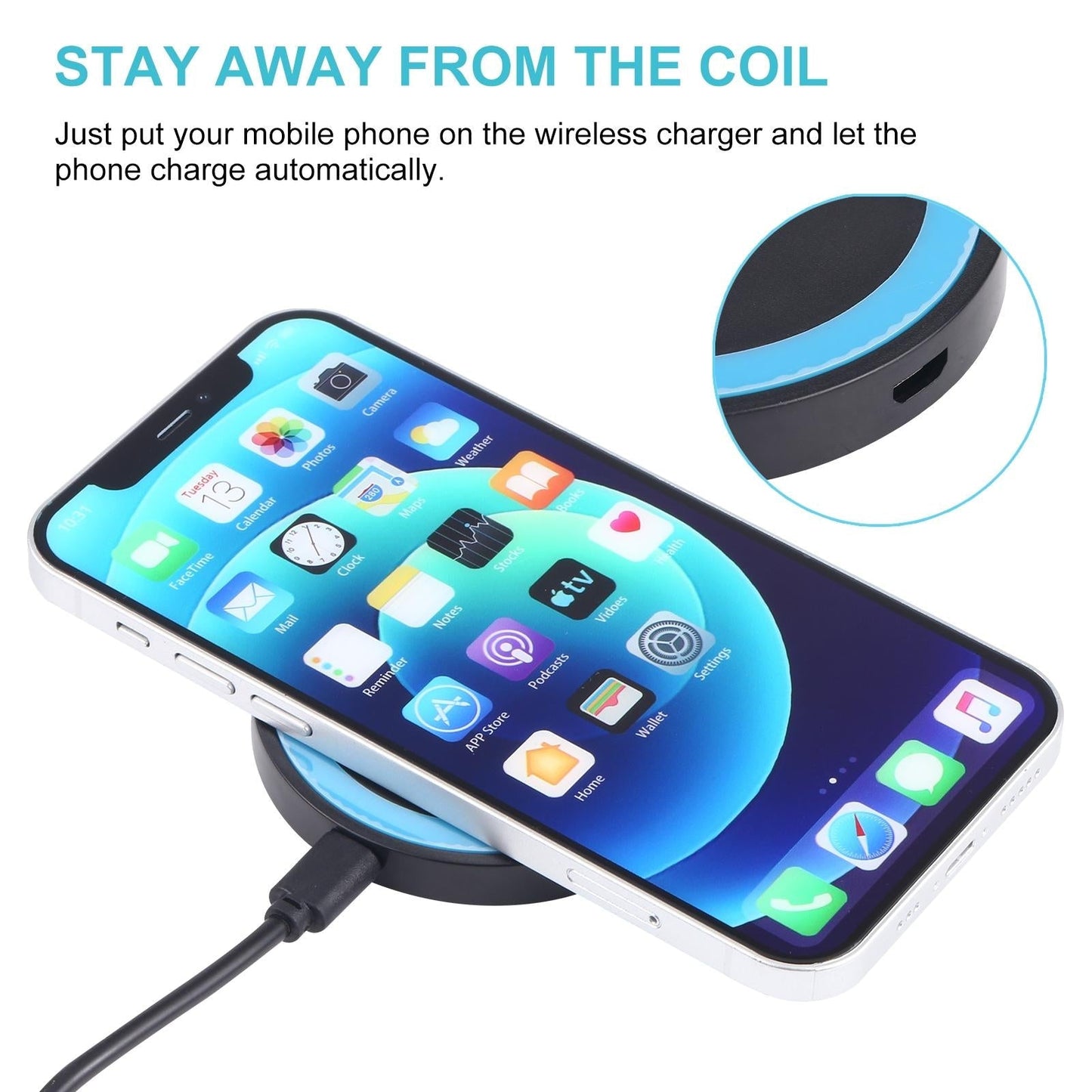 Universal 5W Round Wireless Charger - Black + White