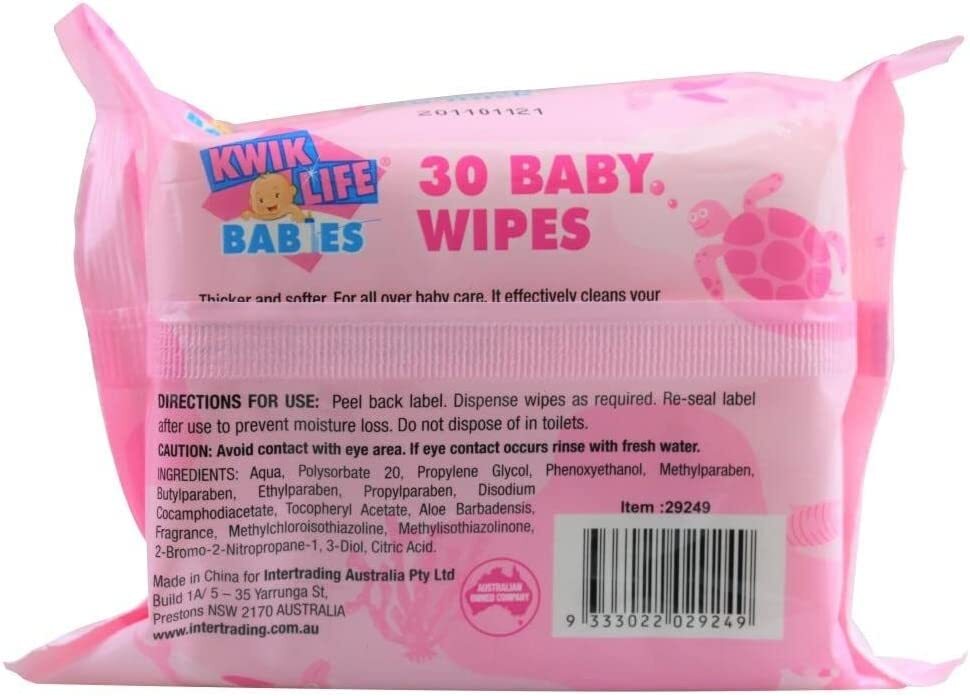 Kwik Life Pk30 Baby Wipes With Sticky Top Alcohol Free Fragrance Free - The Grand Bazaar of Australia