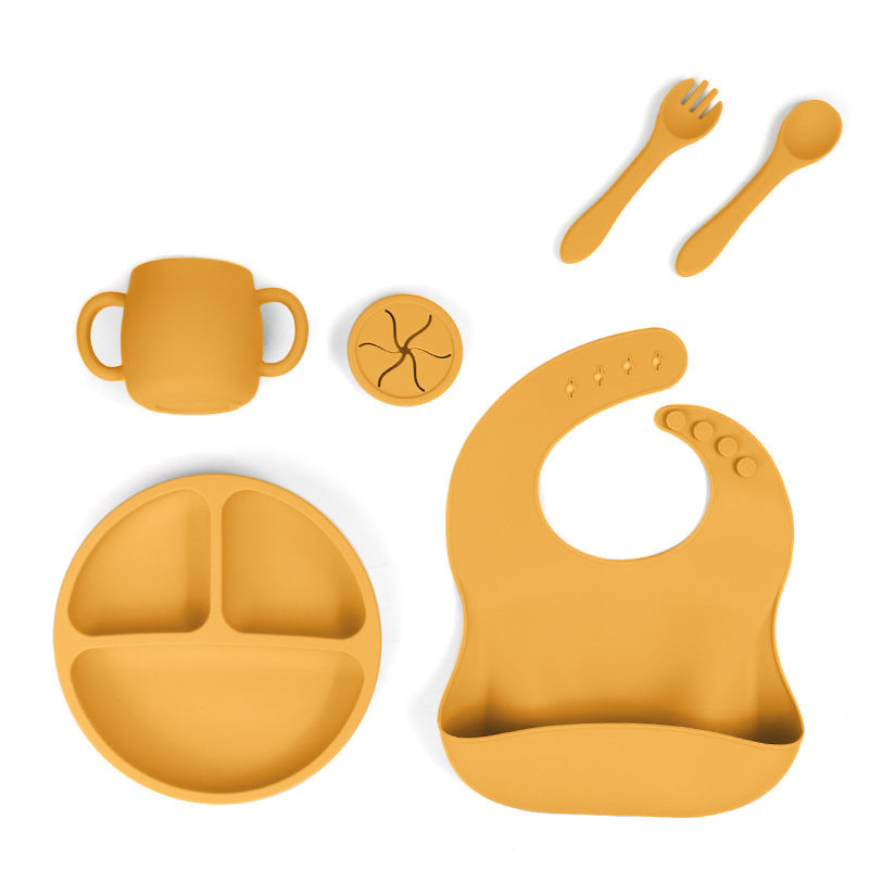 Yellow 1183# Silicone Baby Feeding Set - Suction Plate, Bib, Cup & Utensils | BPA-Free Baby Tableware - The Grand Bazaar of Australia