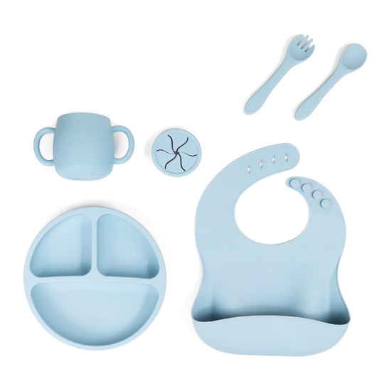 Blue 096# Silicone Baby Feeding Set - Suction Plate, Bib, Cup & Utensils | BPA-Free Baby Tableware - The Grand Bazaar of Australia